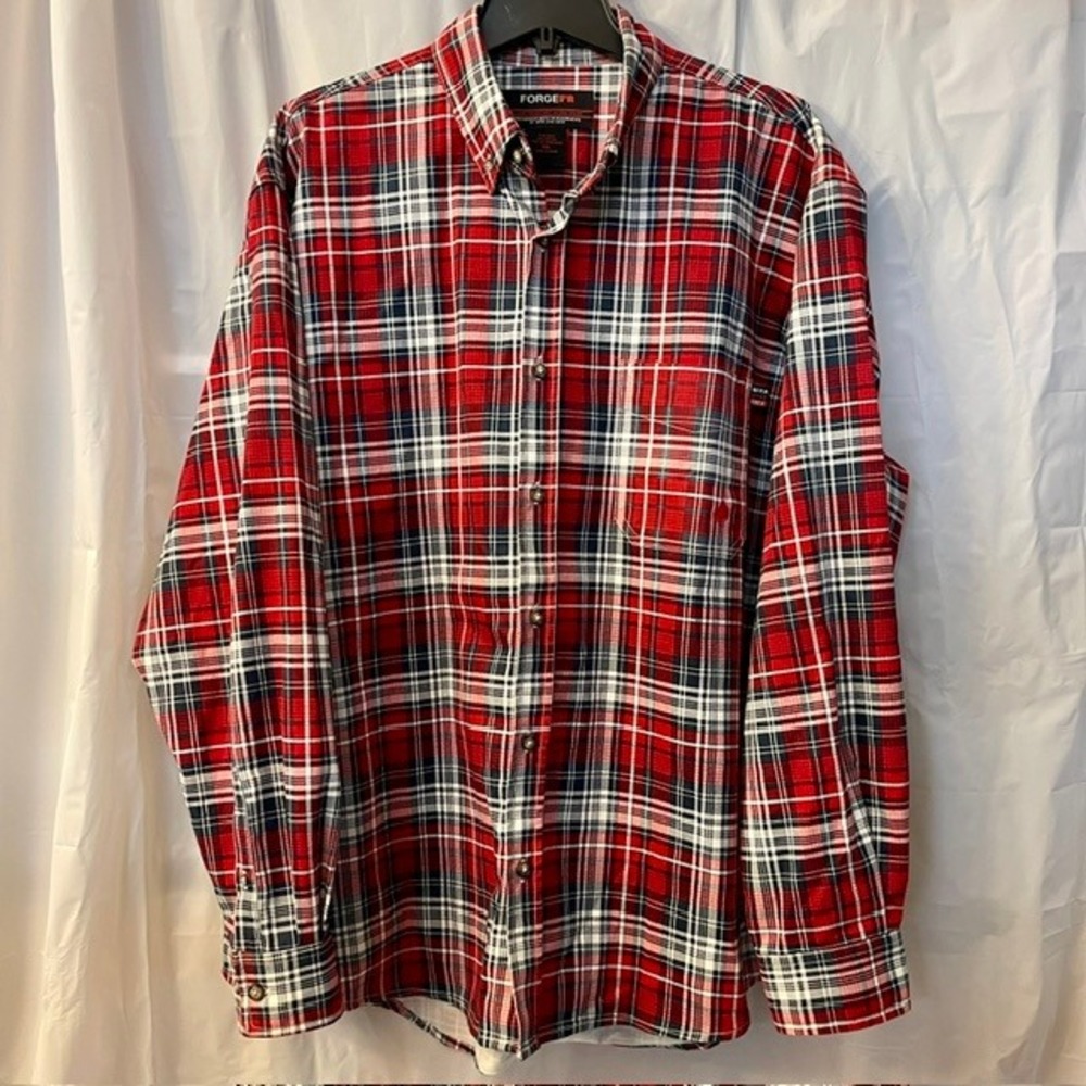 NWOT Forge FR Men XXL Red Plaid Flame Resistant Work Wear Long Sl Shirt NFPA